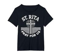 Santa Rita Prega per Noi Fede Cattolica Religiosa Maglietta, Donna Plus-Size, Nero, 1X