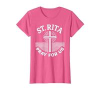 Santa Rita Prega per Noi Fede Cattolica Religiosa Maglietta, Donna, Rosa mélange, S