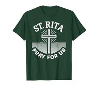 Santa Rita Prega per Noi Fede Cattolica Religiosa Maglietta, Uomo, Verde Foresta, 3XL