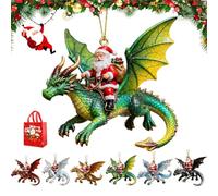 Santa’s Dragon Riders Ornament Collection, Fantasy Themed Dragon, Holiday Christmas Tree Decoration, Goth Hanging Collectible Acrylic, for Home Festive Decorating (Green Dragon)