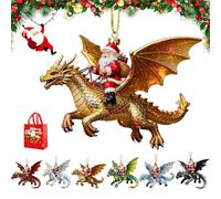 Santa’s Dragon Riders Ornament Collection, Fantasy Themed Dragon, Holiday Christmas Tree Decoration, Goth Hanging Collectible Acrylic, for Home Festive Decorating (Gold Dragon)