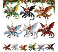 Santa’s Dragon Riders Ornament Collection, Fantasy Themed Dragon, Holiday Christmas Tree Decoration, Goth Hanging Collectible Acrylic, for Home Festive Decorating (6Mix)