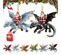 Santa’s Dragon Riders Ornament Collection, Fantasy Themed Dragon, Holiday Christmas Tree Decoration, Goth Hanging Collectible Acrylic, for Home Festive Decorating (2C)
