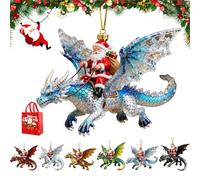 Santa’s Dragon Riders Ornament Collection, Fantasy Themed Dragon, Holiday Christmas Tree Decoration, Goth Hanging Collectible Acrylic, for Home Festive Decorating (Ice Blue Dragon)