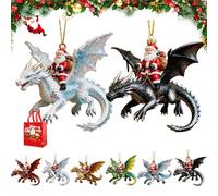 Santa’s Dragon Riders Ornament Collection, Fantasy Themed Dragon, Holiday Christmas Tree Decoration, Goth Hanging Collectible Acrylic, for Home Festive Decorating (2D)