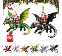 Santa’s Dragon Riders Ornament Collection, Fantasy Themed Dragon, Holiday Christmas Tree Decoration, Goth Hanging Collectible Acrylic, for Home Festive Decorating (2A)