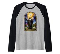 Santa Scolastica Colomba Cattolica Gotica Cattedrale Art Icona Maglia con Maniche Raglan