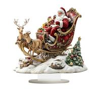 Santa Sleigh Acrylic Sign - 2D Desktop Decor, 2D Acrylic Christmas Centerpiece with Stand | Babbo Natale on Reindeer Sleigh Holiday Ornament | Reindeer Seasonal Table Decor for Home, Office, Entryway
