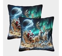 Santa Sleigh Aurora Federe Cuscini Per Divano Decorative Art Fodere Per Cuscini Confezione Da 2 Moderni Del Divano Arredamento 50x50cm