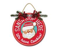 Santa Stop Here, cartello anteriore per decorazione porta, 30,5 cm, rotondo, in legno, da appendere alla parete, per esterni, fattoria, veranda, per primavera, estate, autunno, tutte le stagioni,