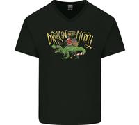 Santa T-Rex Bevi Mangia Divertente Natale Uomo V-Neck Cotone T-Shirt