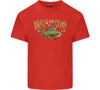 Santa T-Rex Drink Eat Merry Funny Christmas Uomo Cotone T-Shirt Tee Top