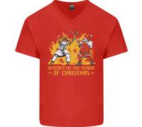 Santa Vs Gesù Divertente Natale Xmas Maglietta In Cotone A V