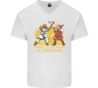 Santa Vs Gesù Divertente Natale Xmas Maglietta In Cotone A V