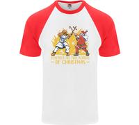 Santa Vs Gesù Divertente Natale Xmas Maglietta S/S Da Baseball Per Uomo