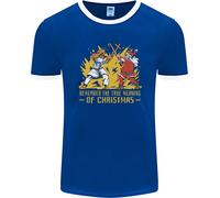 Santa Vs Gesù Divertente Natale Xmas Uomo Ringer T-Shirt FotL