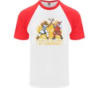 Santa Vs Gesù Divertente Natale Xmas Uomo S/S Maglietta Baseball