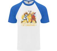 Santa Vs Gesù Divertente Natale Xmas Uomo S/S Maglietta Baseball