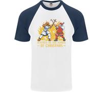 Santa Vs Gesù Divertente Natale Xmas Uomo S/S Maglietta Baseball