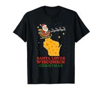 Santa Wisconsin Shirt Funny Sleigh Holiday Christmas Cheese Map Maglietta