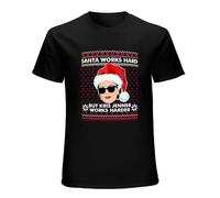 Santa Works Hard But Kris Jenner Works Harder Ugly Christmas Sweater T-Shirt Men's Man Black 3XL