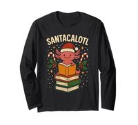 Santacalotl Santa Claus Cute Axolotl Reading Books Christmas Maglia a Manica
