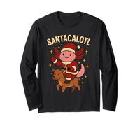 Santacalotl Santa Claus Cute Axolotl Snow Reindeer Christmas Maglia a Manica