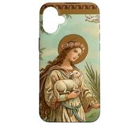 Sant'Agnese di Roma - Biglietto di preghiera vintage con santi dell'arte cattolica Custodia per iPhone 16 Plus