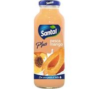Santal Plus Succo 100% Frutta Gusto Pesca Mango Con una Goccia di Latte Confezione da 12 Bottiglie da 250 ml