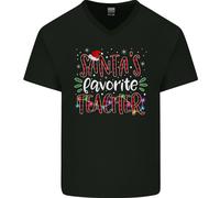 Santas Favourite Insegnante Divertente Natale Uomo Scollo A V Cotone T-Shirt