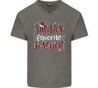 Santas Favourite Insegnante Divertente Natale Uomo Scollo A V Cotone T-Shirt