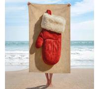Santa's Red Velvet Mitten Telo da mare in microfibra senza sabbia, grandi asciugamani da doccia multiuso assorbente per bagno piscina 130 x 80 cm