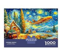 Santa's Starry Flight Puzzle Da 1000 Pezzi Per Gli Adulti Fantasy Town Night Jigsaw Multicolore Immagine Dipinta Gioco Familiare Travel Gift Qualità Premium 52x38cm/1000pcs