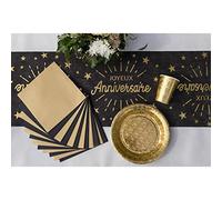 SANTEX 6646-3-30 - Runner da tavolo "Buon Compleanno", colore: Nero/Oro