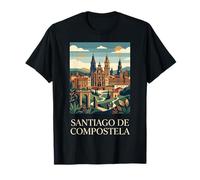 Santiago de Compostela Spagna Retro Pellegrinaggio Grafica Maglietta