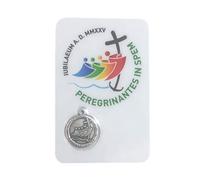 Santini religiosi Giubileo 2025 Ricordo Ufficiale. IUBILAEUM A.D. MMXXV Peregrinantes in Spem. Gadget Carta tessera con immagine a colori, logo e medaglia placcata argento. Holy card tascabile