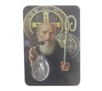 Santini religiosi San Benedetto. Una grande protezione sempre con te. Carta tessera con immagine a colori, preghiera e medaglia placcata argento. Holy card tascabile, plastificata, Made in Italy