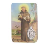 Santini religiosi San Francesco - Una grande protezione sempre con te - Carta tessera con immagine a colori, preghiera e medaglia placcata argento - Holy card tascabile, plastificata, Made in Italy