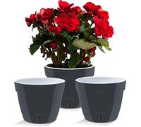 Santino ASTI - Set di 3 Vasi da Fiori Autoirriganti con Indicatore del Livello Dell'acqua, Rotondi, per Interni, per Impianti, Fiori, Erbe (Ø 23,5 cm, altezza 18 cm, 6 L, Antracite/Bianco)