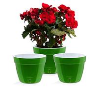 Santino ASTI - Set di 3 Vasi da Fiori Autoirriganti con Indicatore del Livello Dell'acqua, Rotondi, per Interni, per Impianti, Fiori, Erbe (Ø 20 cm, altezza 16 cm, 4 L, Verde/Oro/Bianco)