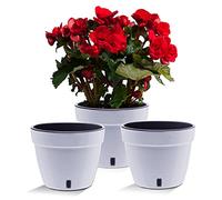 Santino ASTI - Set di 3 Vasi da Fiori Autoirriganti con Indicatore del Livello Dell'acqua, Rotondi, per Interni, per Impianti, Fiori, Erbe (Ø 18 cm, altezza 14 cm, 2,5 L, Bianco/Nero)
