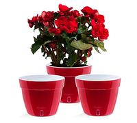 Santino ASTI - Set di 3 Vasi da Fiori Autoirriganti con Indicatore del Livello Dell'acqua, Rotondi, per Interni, per Impianti, Fiori, Erbe (Ø 20 cm, altezza 16 cm, 4 L, Rosso/Bianco)