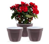 Santino ASTI - Set di 3 Vasi da Fiori Autoirriganti con Indicatore del Livello Dell'acqua, Rotondi, per Interni, per Impianti, Fiori, Erbe (Ø 23,5 cm, altezza 18 cm, 6 L, Ombra/Bianco)