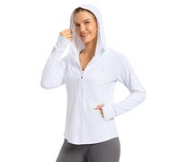 SANTINY Giacca da donna UPF 50+, protezione solare, con cerniera, leggera, estiva, a maniche lunghe, per escursionismo, corsa, bianco, L