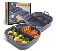 SANTMAR Grigio Pack 2 stampi quadrati in silicone per friggitrice ad aria 22 x 22 cm con separatore - pieghevoli, antiaderenti, canali antigrasso, BPA libero, adatto forno/forno a microonde