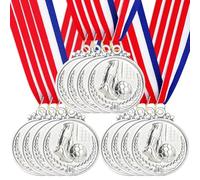 Santme 12 Pezzi Medaglie Premiazioni Metallo, Medaglia di Calcio Medaglia Argento con Nastro Collo Vincitore di Medaglie per Bambini Giochi Feste di Giorno la Giornata dello Sport 5.0cm