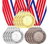 Santme 12 Pezzi Medaglie Premiazioni Metallo, Medaglia Oro Argento Bronzo con Nastro Collo Vincitore di Medaglie per Bambini Giochi Feste di Giorno la Giornata dello Sport 5.0cm