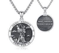 Santo Andreas, collana in argento sterling 925, San Andrea, collana scozzese, protettore religioso, amuleto, regalo per uomini e donne 20+2 pollici, 22 MM, Argento sterling, Nessuna pietra preziosa