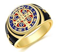 Santo Benedetto Anello Argento 925 per Uomo, Anello Sigillo Uomo St Benedetto Croce Anelli Gioielli Regalo Religioso per Uomini Donne