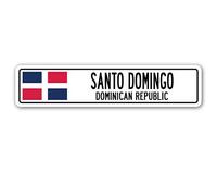 SANTO DOMINGO, REPUBBLICA DOMINICANA Cartello stradale bandiera dominicana città regalo per interni ed esterni Yard Segnaletica stradale 40,6 x 10,2 cm